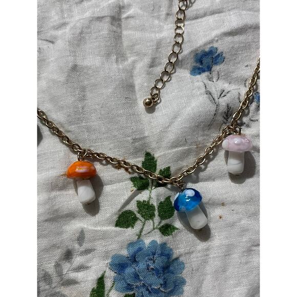 Hot Topic Rainbow Mushrooms Gold Tone Choker Necklace 14-16” - Picture 4 of 4